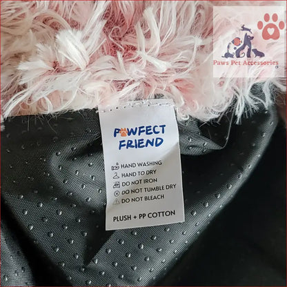 Care label of Pawfect Friend showing washing instructions for Cozy Burrowing Cave