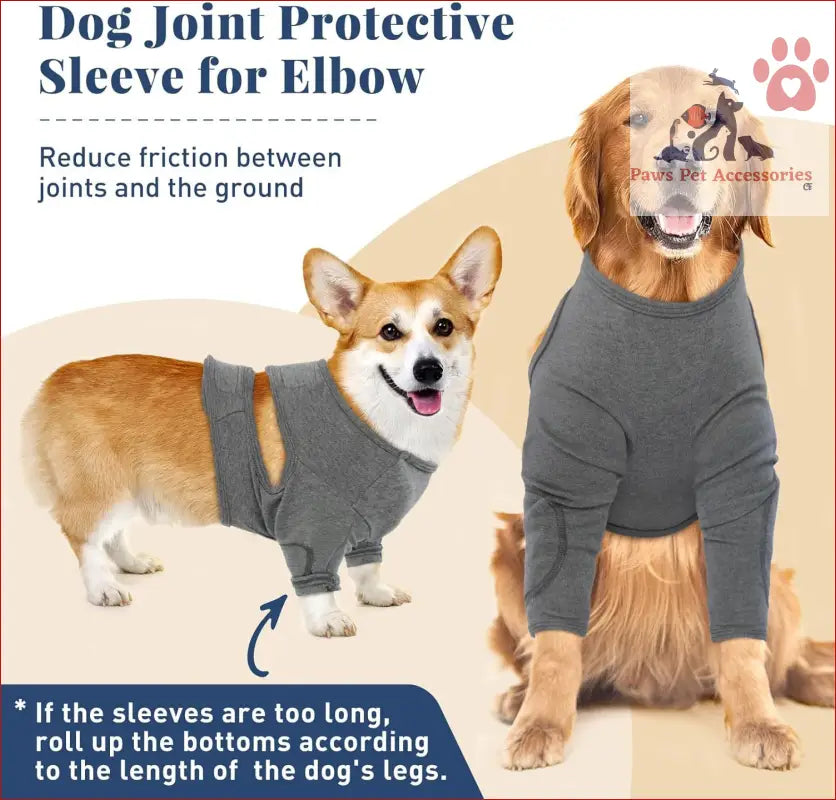 Gray dog leg guard sleeve for elbow protection, prevents licking post-surgery