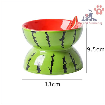 Ceramic elevated pet food bowl with cute watermelon pattern for cats and small dogs