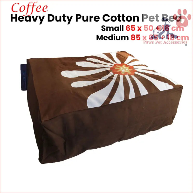 Coffee-colored heavy duty bed cover with white daisy design for pure cotton pet dog bed