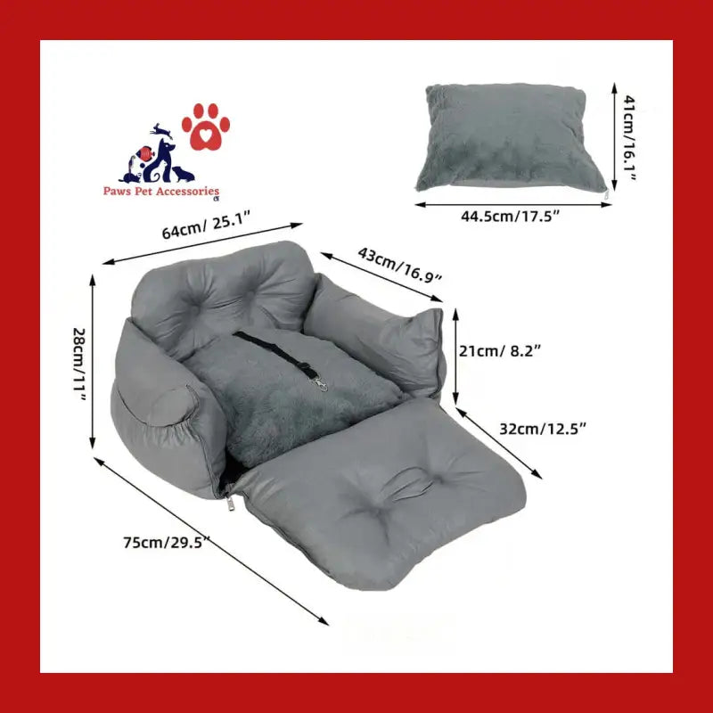 Dog Car Seat with Safety Belt Pet Booster Nest Cushion - Dark Grey - Carrier 8