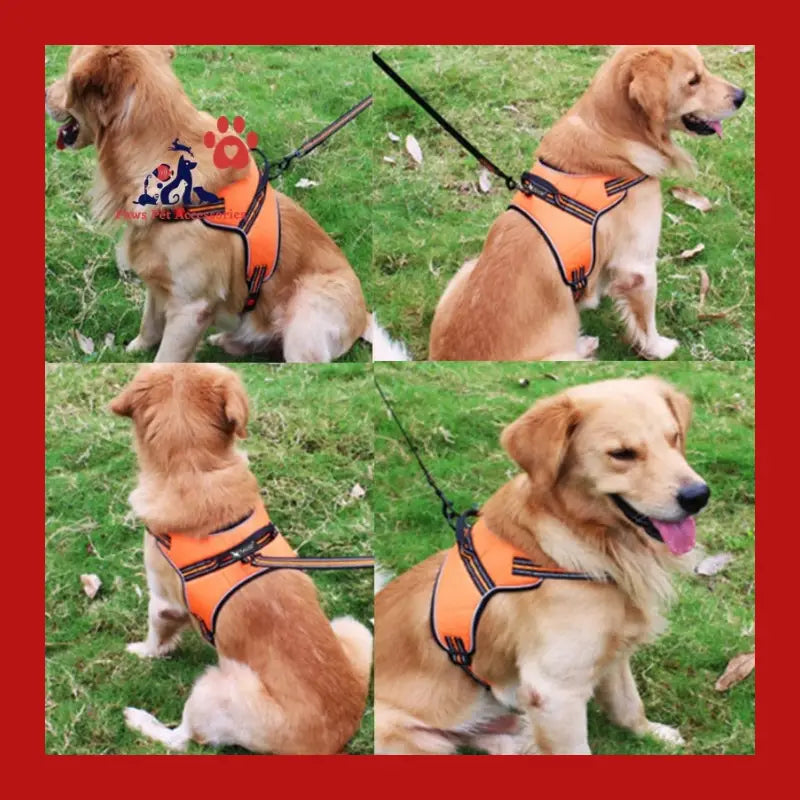 Dog Harness Breathable Safety Reflective Pets Vest no Pull Handle Control Adjustment Strap for Medium Big - > Collars &