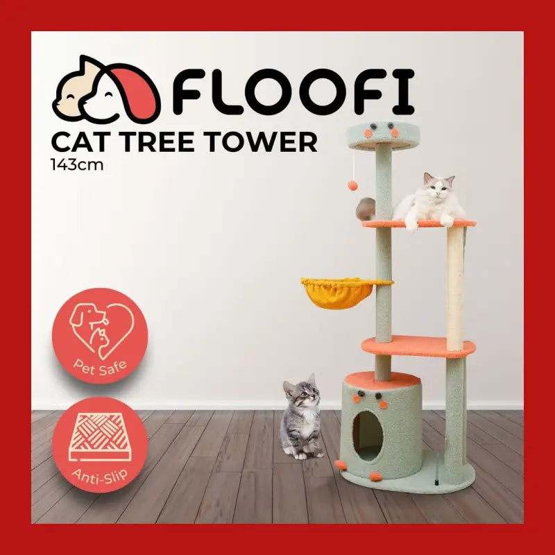 Floofi 143cm Dinosaur Cat Condo Tree Green - > & Scratcher 8