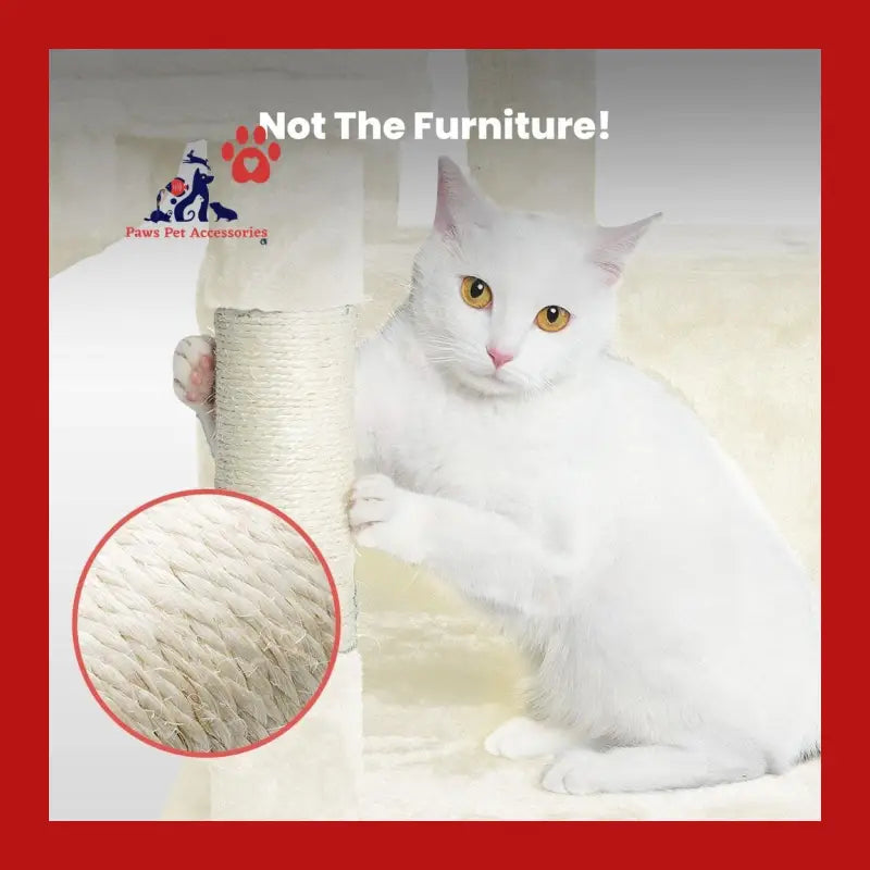 Floofi 97cm Adjustable Base Plush Cat Tree Beige - > & Scratcher 2