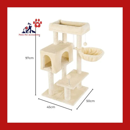 Floofi 97cm Adjustable Base Plush Cat Tree Beige - > & Scratcher 6