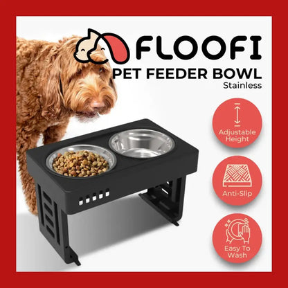 Floofi Elevated Pet Feeder Food Water Double Bowl Adjustable Height Raised Stand - Care > Dog Supplies Bowls Feeders &