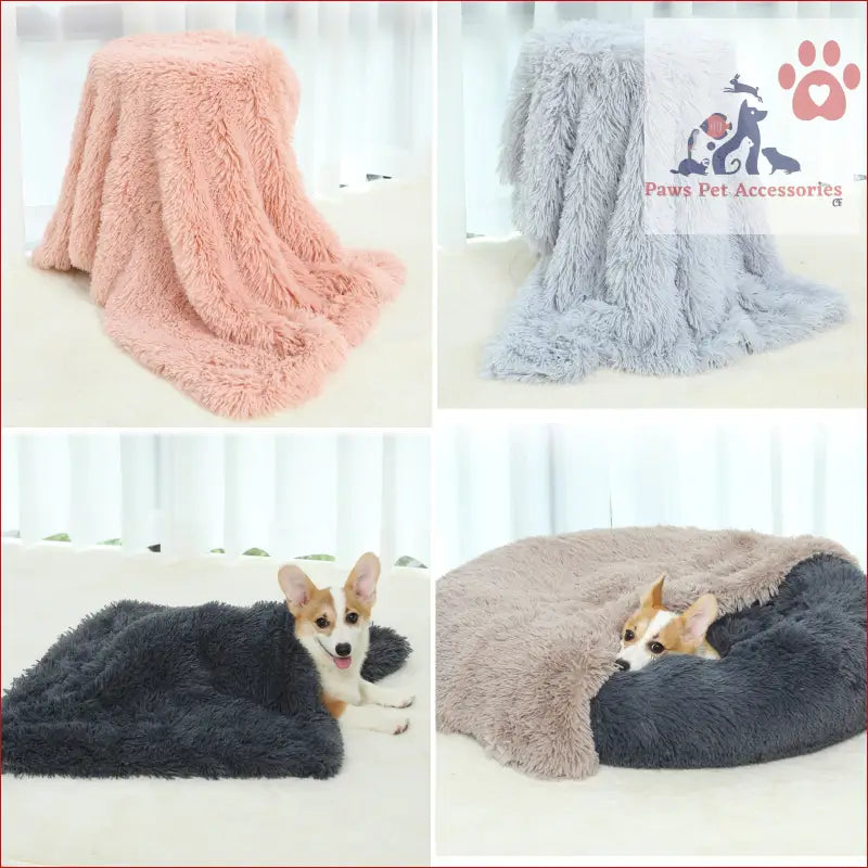 Fluffy Pet Blankets-Soft faux fur throw in pink, gray, and black for pets’ comfort