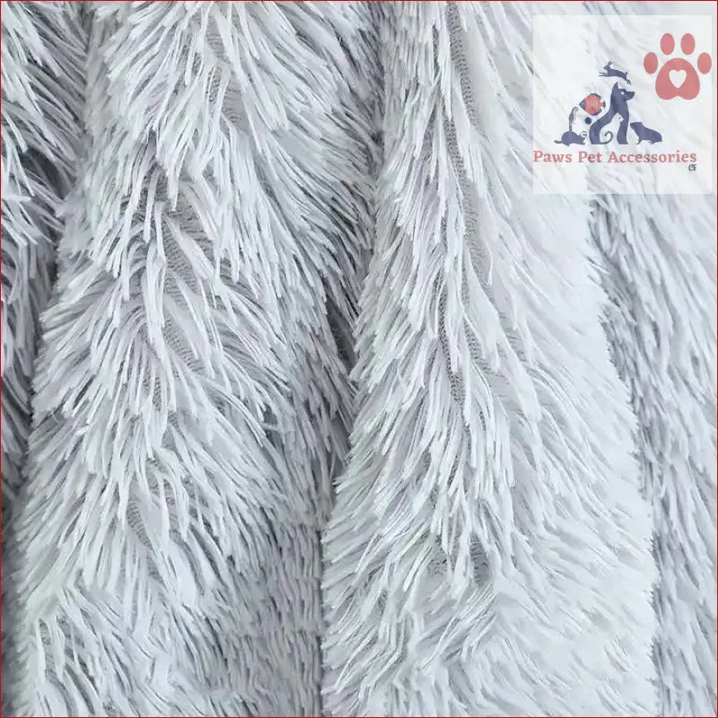 White shaggy faux fur fabric with long strands perfect for fluffy pet blankets-soft use