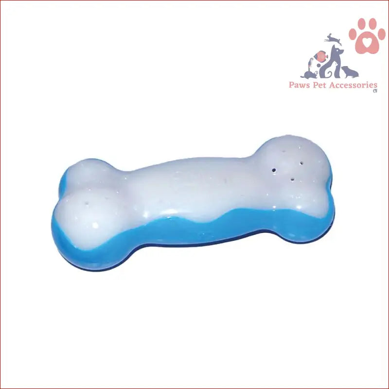 Blue and white dog freezable bone toy for cooling gel teething fun