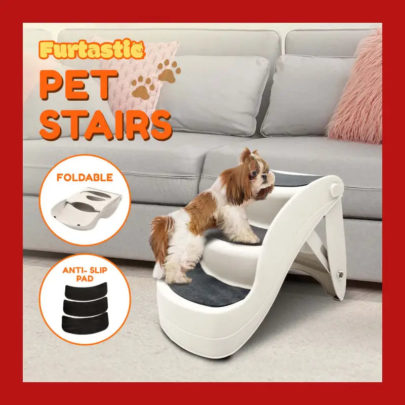 Furtastic 38cm Foldable Pet Stairs Ramp - White - Care > Dog Supplies Steps & Ramps 12