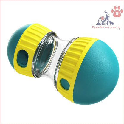 Hourglass-shaped glass jar with turquoise ends for the Green Interactive Dog Slow Feeder Toy