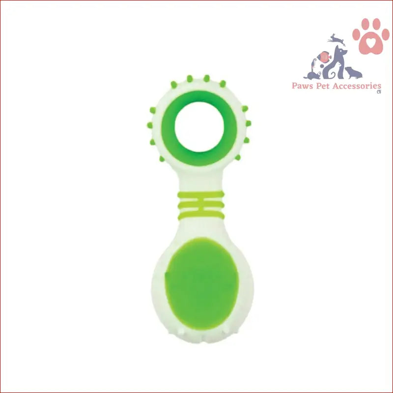 Green and white Dog Dental Rattle for puppies, perfect for teething and cleaning gums