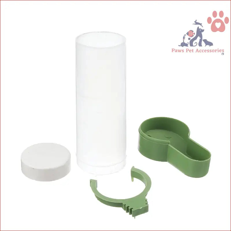 White cylindrical cage food dispenser for automatic pet parrot, budgie, or cockatiel