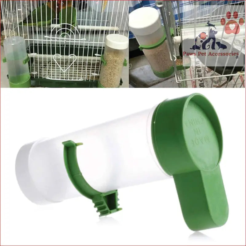 Water bottle holder with green clips for Bird Cage Food Dispenser, perfect for automatic pet parrots