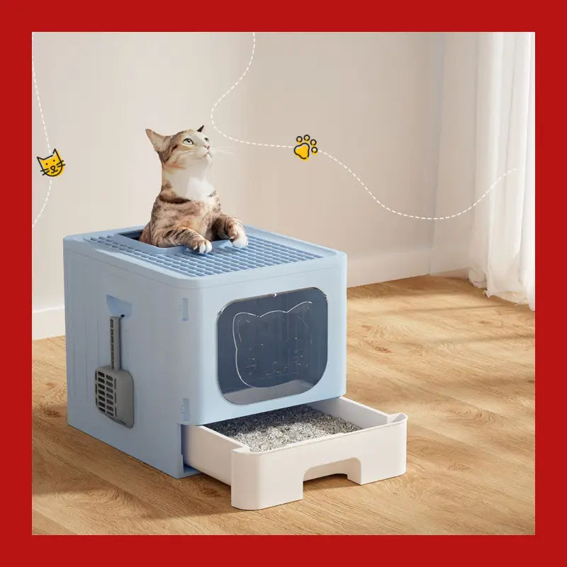 I.pet Cat Litter Box Large Tray Kitty Toilet Enclosed Hooded Foldable Scoop Blue - Pet Care > Supplies 7