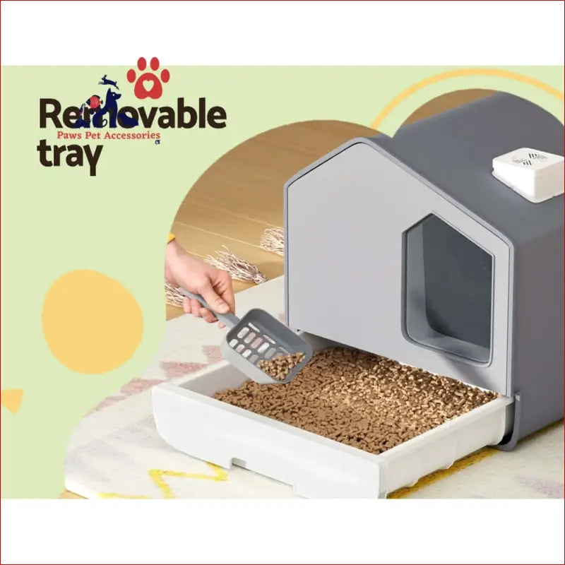 I.pet Cat Litter Box Large Tray Kitty Toilet Fully Enclosed House Hooded Scoop Mat Grey - Pet Care > Supplies 5