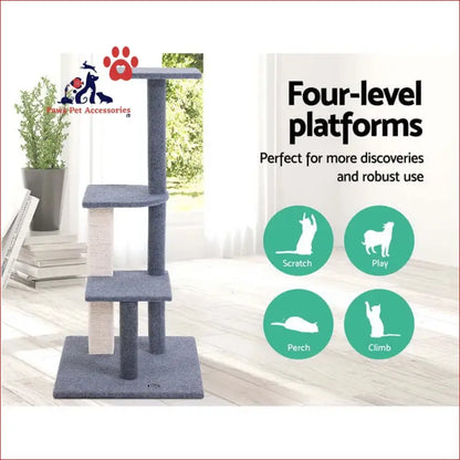 I.pet Cat Tree 124cm Scratching Post Tower Scratcher Trees Wood Condo Board - Pet Care > Supplies Posts 4