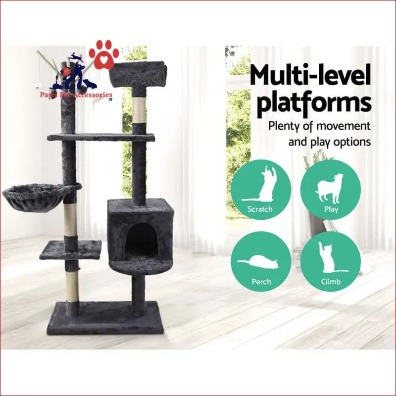 I.pet Cat Tree 140cm Tower Scratching Post Scratcher Trees Toys Condo Bed Grey - Pet Care > Supplies Posts 3