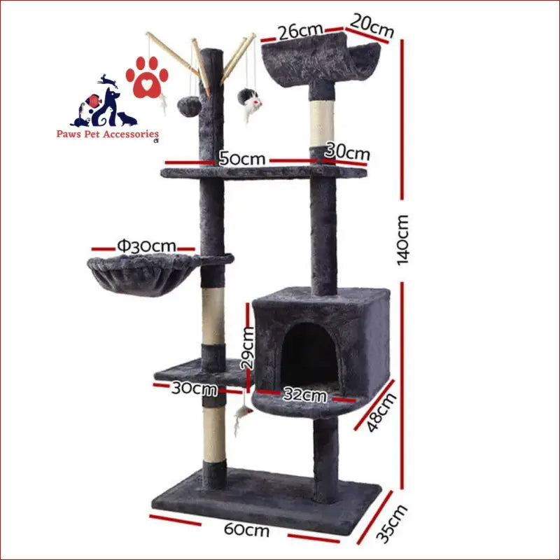 I.pet Cat Tree 140cm Tower Scratching Post Scratcher Trees Toys Condo Bed Grey - Pet Care > Supplies Posts 2