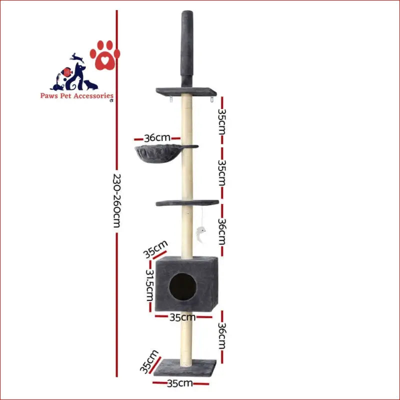 I.pet Cat Tree 260cm Tower Scratching Post Scratcher Floor to Ceiling Cats Bed Dark Grey - Pet Care > Supplies Posts 2