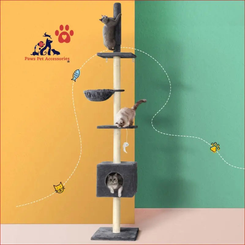 I.pet Cat Tree 260cm Tower Scratching Post Scratcher Floor to Ceiling Cats Bed Dark Grey - Pet Care > Supplies Posts 7