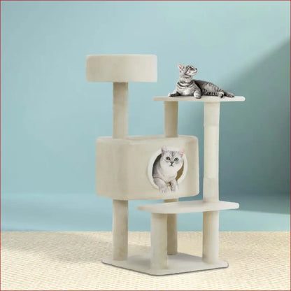 I.pet Cat Tree 90cm Scratching Post Tower Scratcher Wood Condo House Bed Trees - Beige - > & 7