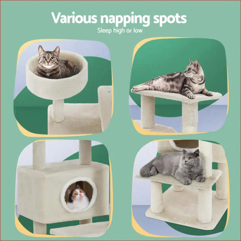 I.pet Cat Tree 90cm Scratching Post Tower Scratcher Wood Condo House Bed Trees - Beige - > & 6