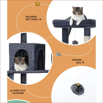 I.pet Cat Tree Tower Scratching Post Scratcher 138cm Trees Condo House Grey - Pet Care > Supplies Posts 4