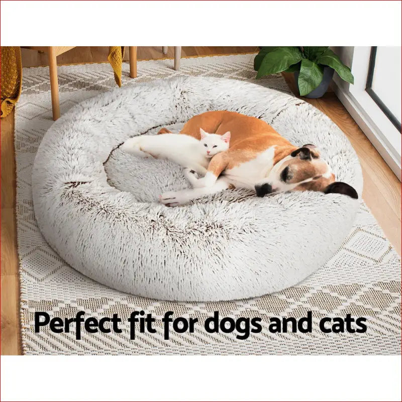 I.pet Pet Bed Dog Cat 90cm Large Calming Soft Plush White Brown - Care > Supplies Beds 7