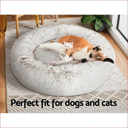 I.pet Pet Bed Dog Cat 90cm Large Calming Soft Plush White Brown - Care > Supplies Beds 7