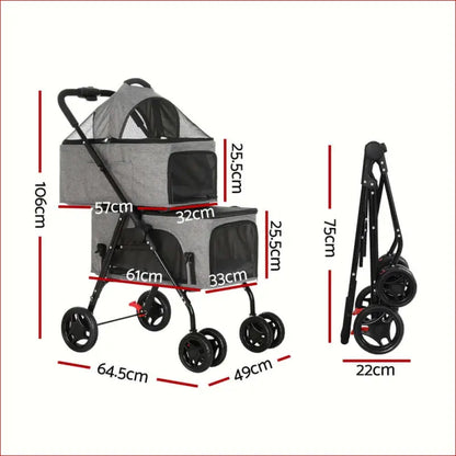 I.pet Pet Stroller 2-tier Dog Pram Large Cat Carrier Travel Pushchair Foldable - 2