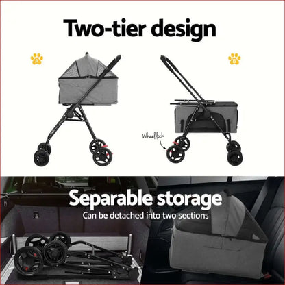 I.pet Pet Stroller 2-tier Dog Pram Large Cat Carrier Travel Pushchair Foldable - 4