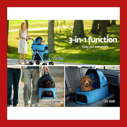 I.pet Pet Stroller Dog Pram Large Cat Carrier Travel Foldable 4 Wheels Double - 6