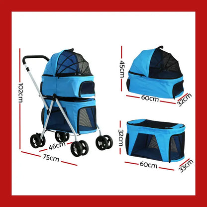 I.pet Pet Stroller Dog Pram Large Cat Carrier Travel Foldable 4 Wheels Double - 2