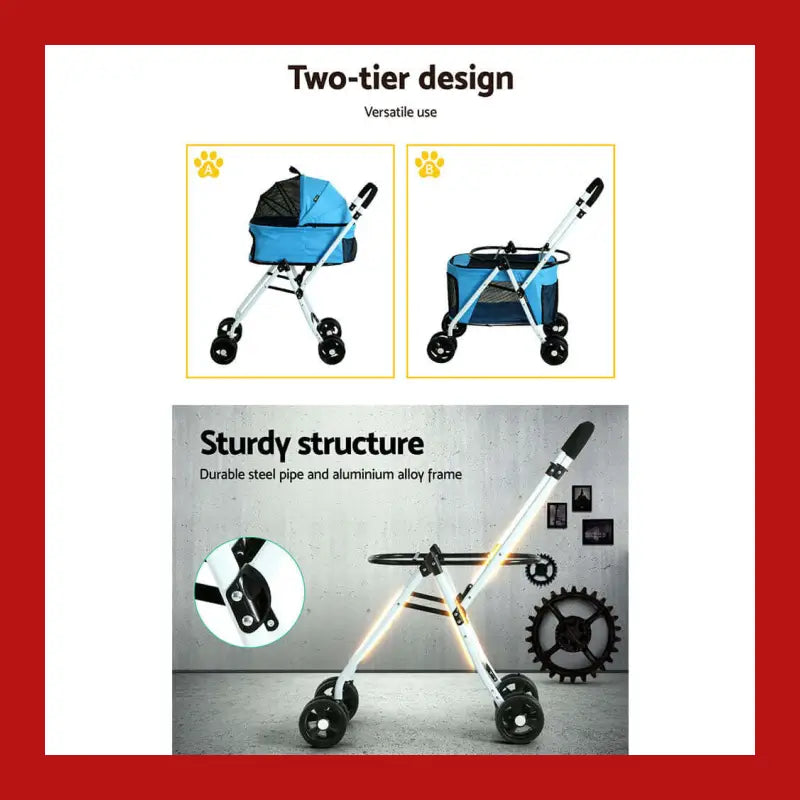 I.pet Pet Stroller Dog Pram Large Cat Carrier Travel Foldable 4 Wheels Double - 5