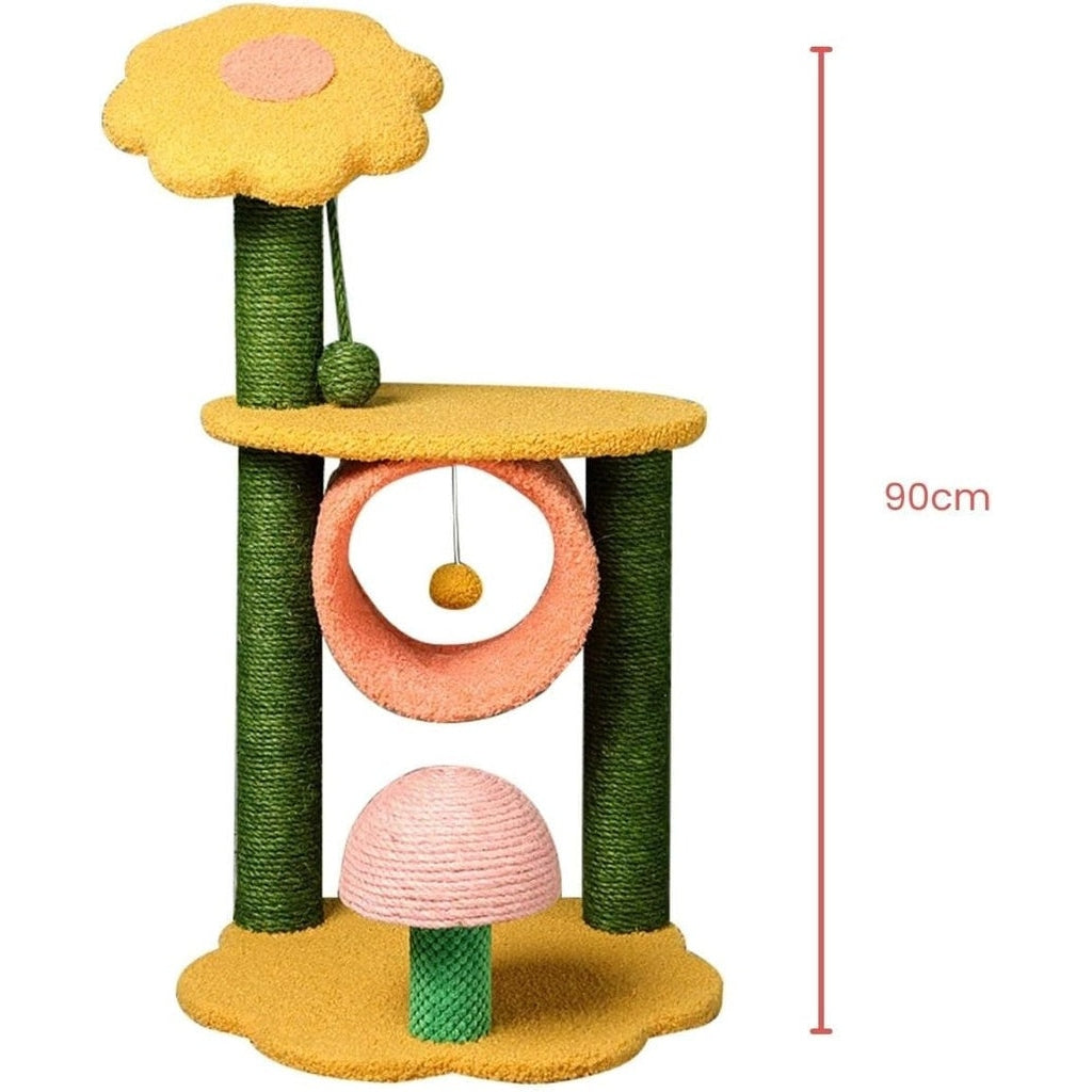 Floofi 90cm Sunflower Plush Scratching Post Cat Tree