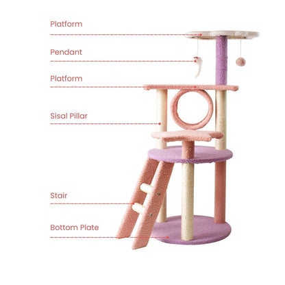 Floofi 101cm Galaxy Plush Cat Condo Cat Tree Pink Purple