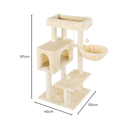 Floofi 97cm Adjustable Base Plush Cat Tree Beige