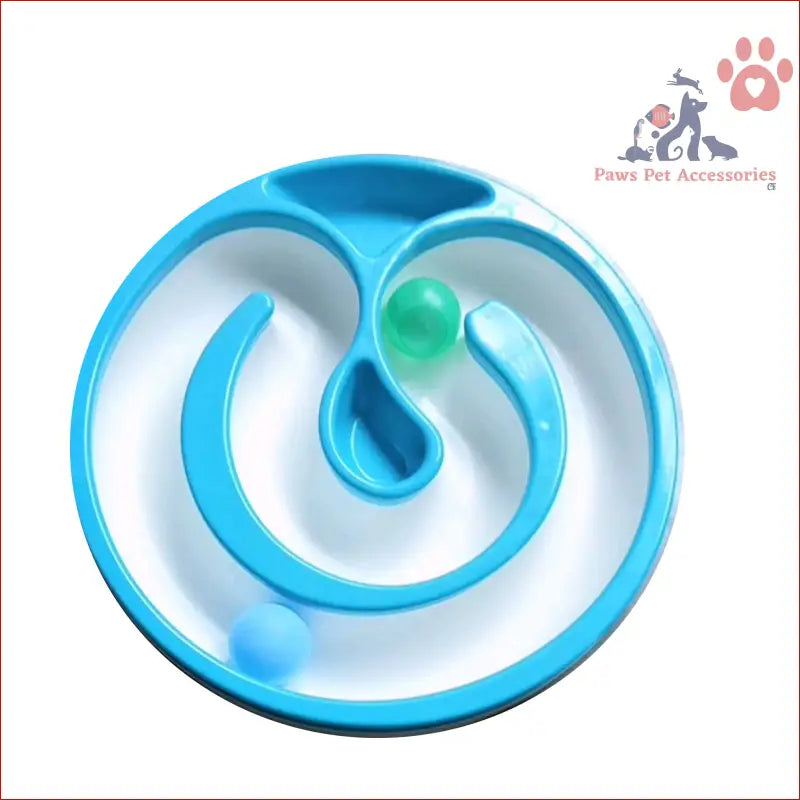 Circular blue and white cat track circle with LED sound light rolling ball for cats