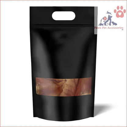 Black resealable pouch with window for 25x Dog Treat Large Pig Ears Dehydrated Australian Healthy