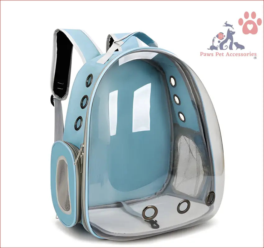 Light Blue Pet Carrier Backpack with Transparent Window 33*18*42cm and ventilation holes