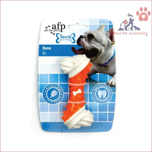 Orange and white Dog Chew Bone for puppies, great for dental teething and orange chicken flavour