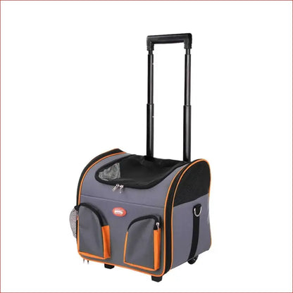 Pet Trolley Dog Cat Puppy Travel Wheeled Cart Portable Foldable Carrier Orange - 1