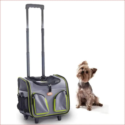 Pet Trolley Dog Cat Puppy Travel Wheeled Cart Portable Foldable Carrier Green - 2