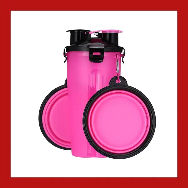 Pets Go out Dual Water Food Cup Portable Drinking Bottle Kettle Plus Folding Dog Bowl Outdoor Accompanying - Pink - Pet