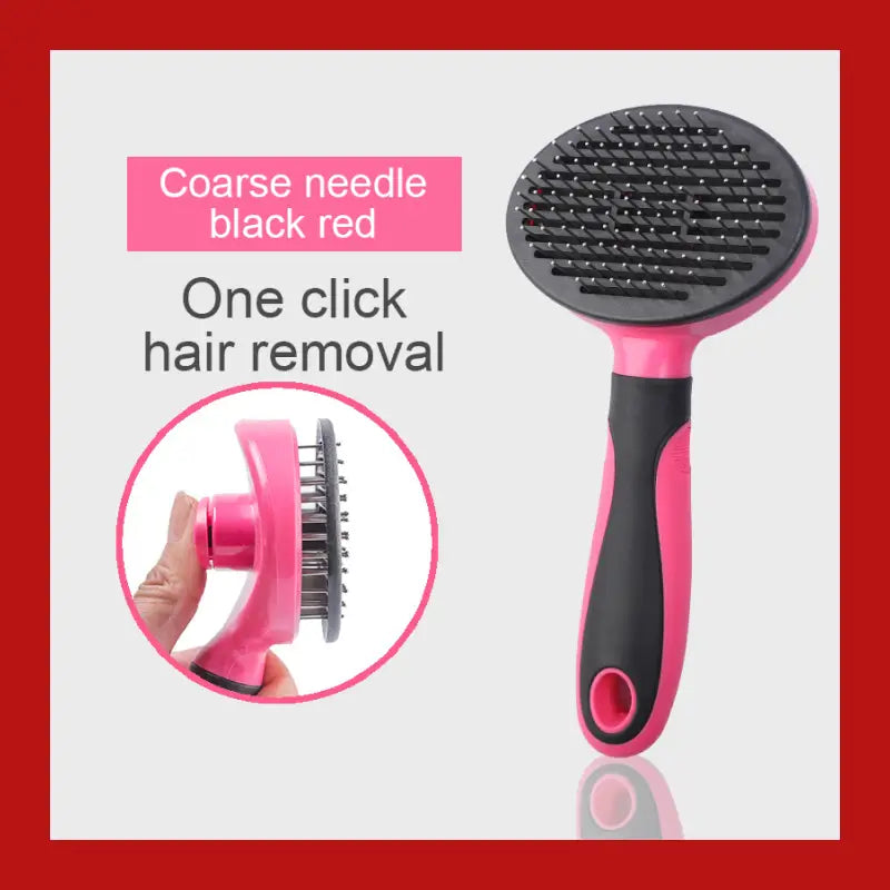 Pets Grooming Brush for Dog Long Hair Removes Pet Cat Shedding Comb Puppy Slicker - Thick Needle Style Rose Red + black