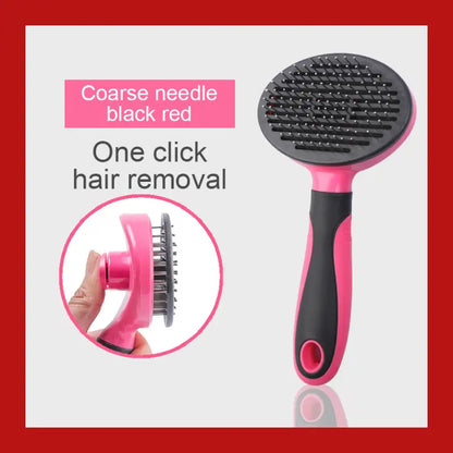 Pets Grooming Brush for Dog Long Hair Removes Pet Cat Shedding Comb Puppy Slicker - Thick Needle Style Rose Red + black