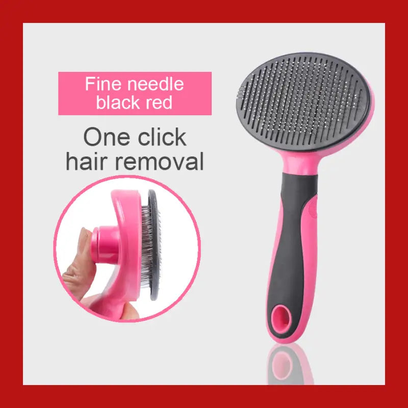 Pets Grooming Brush for Dog Long Hair Removes Pet Cat Shedding Comb Puppy Slicker - Fine Needle Rose Red + black - 9