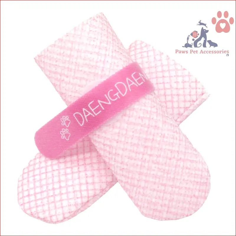 Pink bandage with DAENGDAE on dog shoes waterproof for extra style and protection