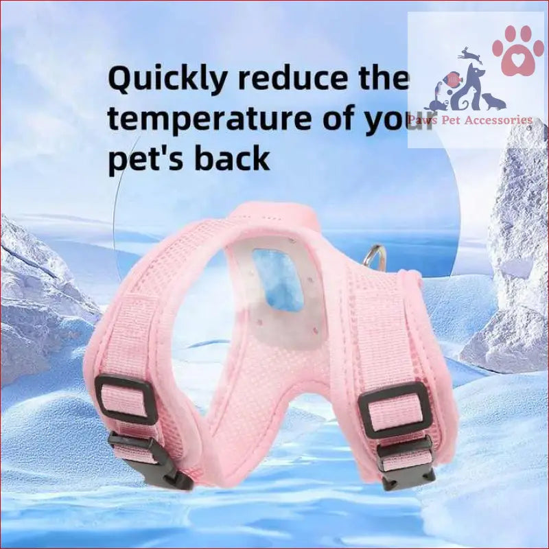 Size L Pink Pet Cooling Harness with Adjustable Straps and LED Lights for Summer Relief